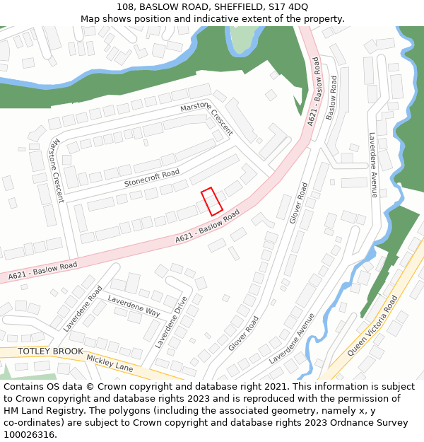 108, BASLOW ROAD, SHEFFIELD, S17 4DQ: Location map and indicative extent of plot