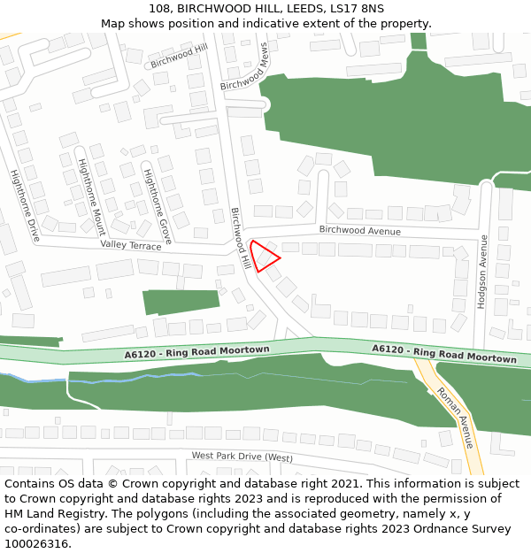 108, BIRCHWOOD HILL, LEEDS, LS17 8NS: Location map and indicative extent of plot