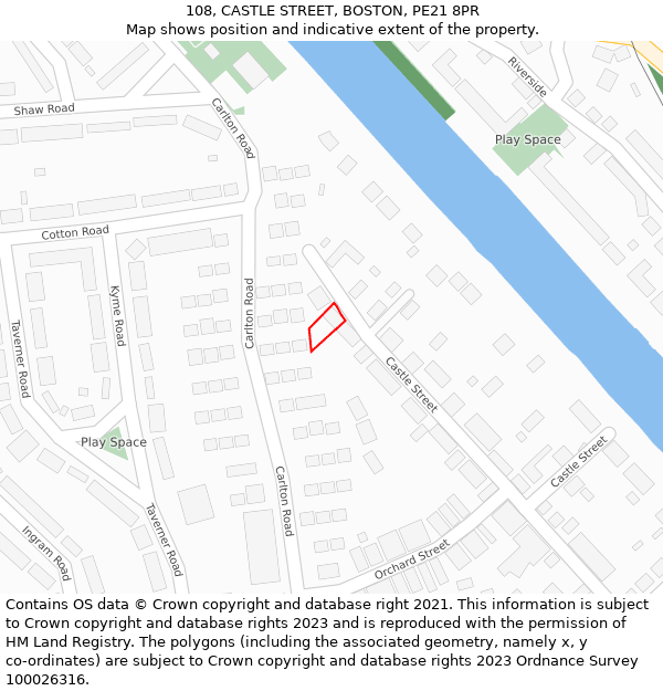 108, CASTLE STREET, BOSTON, PE21 8PR: Location map and indicative extent of plot