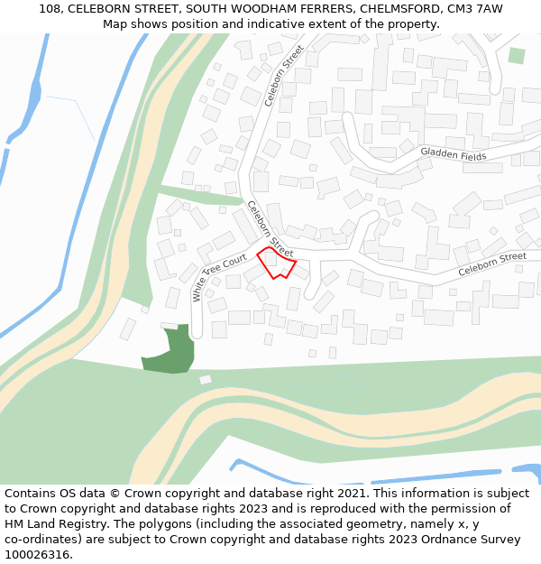 108, CELEBORN STREET, SOUTH WOODHAM FERRERS, CHELMSFORD, CM3 7AW: Location map and indicative extent of plot