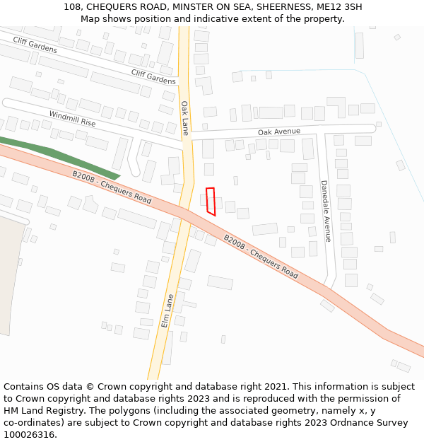 108, CHEQUERS ROAD, MINSTER ON SEA, SHEERNESS, ME12 3SH: Location map and indicative extent of plot