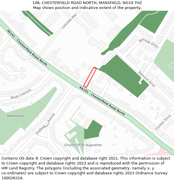 108, CHESTERFIELD ROAD NORTH, MANSFIELD, NG19 7HZ: Location map and indicative extent of plot