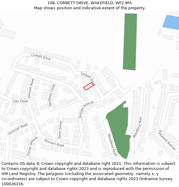 108, CORBETT DRIVE, WAKEFIELD, WF2 9FA: Location map and indicative extent of plot