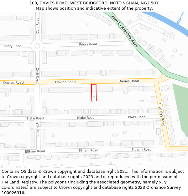 108, DAVIES ROAD, WEST BRIDGFORD, NOTTINGHAM, NG2 5HY: Location map and indicative extent of plot