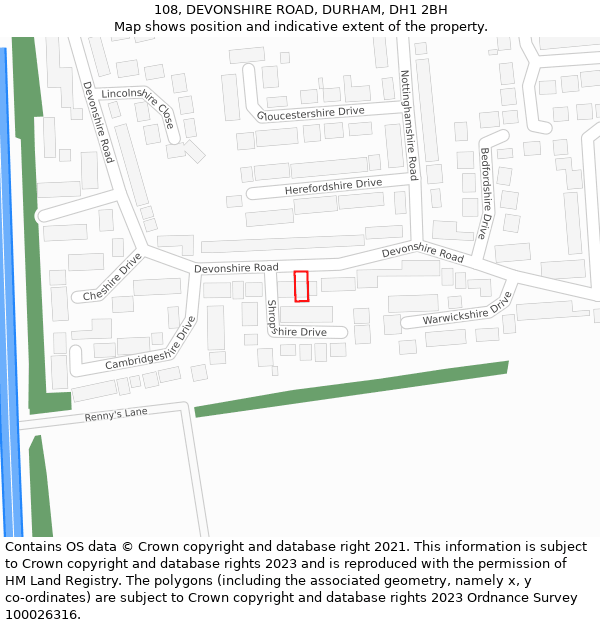 108, DEVONSHIRE ROAD, DURHAM, DH1 2BH: Location map and indicative extent of plot