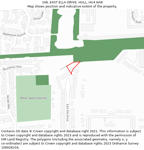 108, EAST ELLA DRIVE, HULL, HU4 6AN: Location map and indicative extent of plot