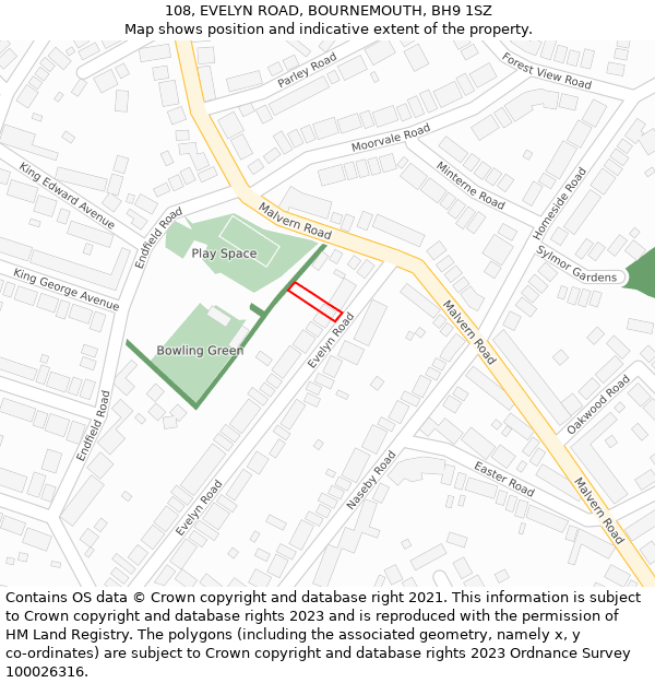 108, EVELYN ROAD, BOURNEMOUTH, BH9 1SZ: Location map and indicative extent of plot