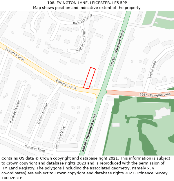 108, EVINGTON LANE, LEICESTER, LE5 5PP: Location map and indicative extent of plot