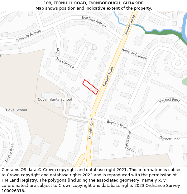 108, FERNHILL ROAD, FARNBOROUGH, GU14 9DR: Location map and indicative extent of plot