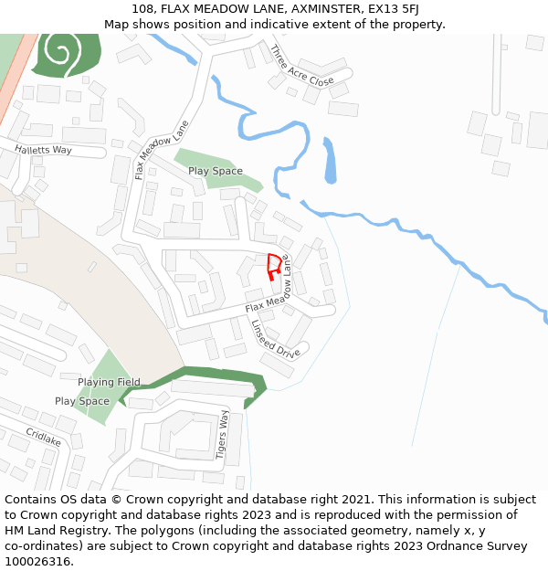 108, FLAX MEADOW LANE, AXMINSTER, EX13 5FJ: Location map and indicative extent of plot