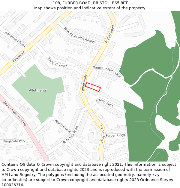 108, FURBER ROAD, BRISTOL, BS5 8PT: Location map and indicative extent of plot