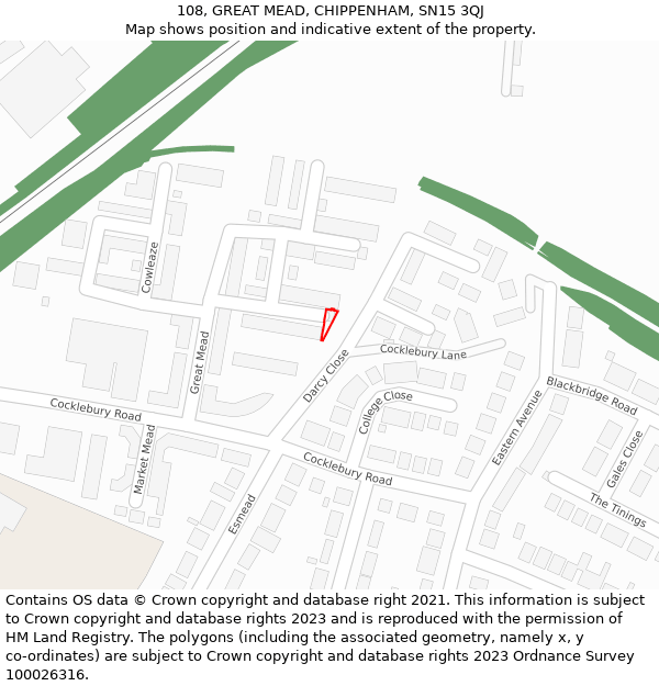 108, GREAT MEAD, CHIPPENHAM, SN15 3QJ: Location map and indicative extent of plot