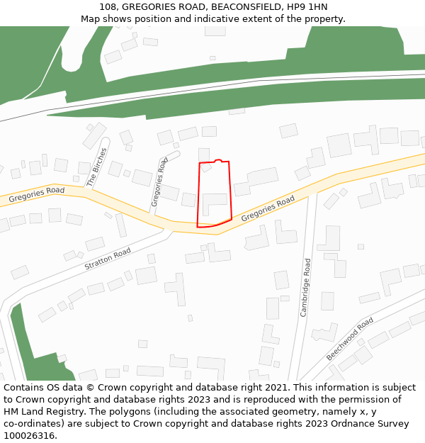 108, GREGORIES ROAD, BEACONSFIELD, HP9 1HN: Location map and indicative extent of plot