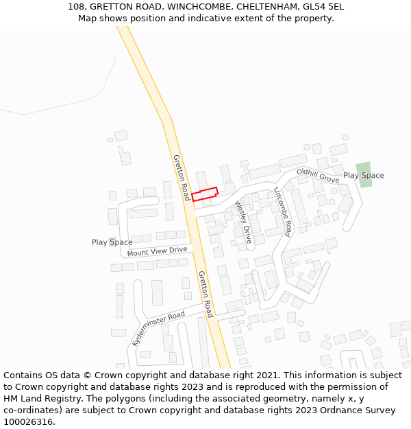 108, GRETTON ROAD, WINCHCOMBE, CHELTENHAM, GL54 5EL: Location map and indicative extent of plot