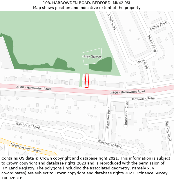 108, HARROWDEN ROAD, BEDFORD, MK42 0SL: Location map and indicative extent of plot