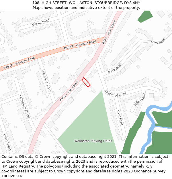 108, HIGH STREET, WOLLASTON, STOURBRIDGE, DY8 4NY: Location map and indicative extent of plot
