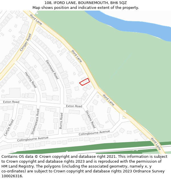 108, IFORD LANE, BOURNEMOUTH, BH6 5QZ: Location map and indicative extent of plot