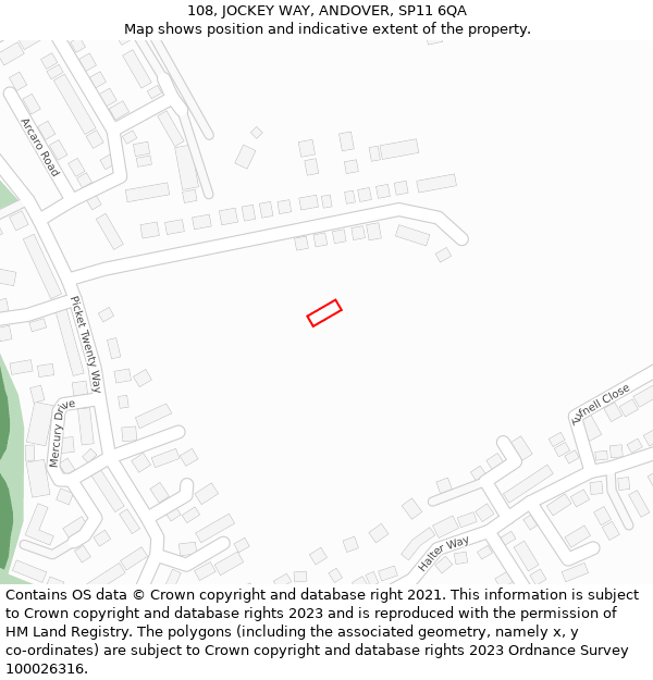 108, JOCKEY WAY, ANDOVER, SP11 6QA: Location map and indicative extent of plot