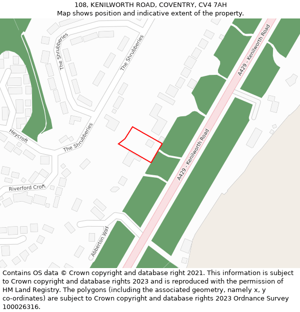 108, KENILWORTH ROAD, COVENTRY, CV4 7AH: Location map and indicative extent of plot