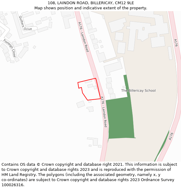108, LAINDON ROAD, BILLERICAY, CM12 9LE: Location map and indicative extent of plot