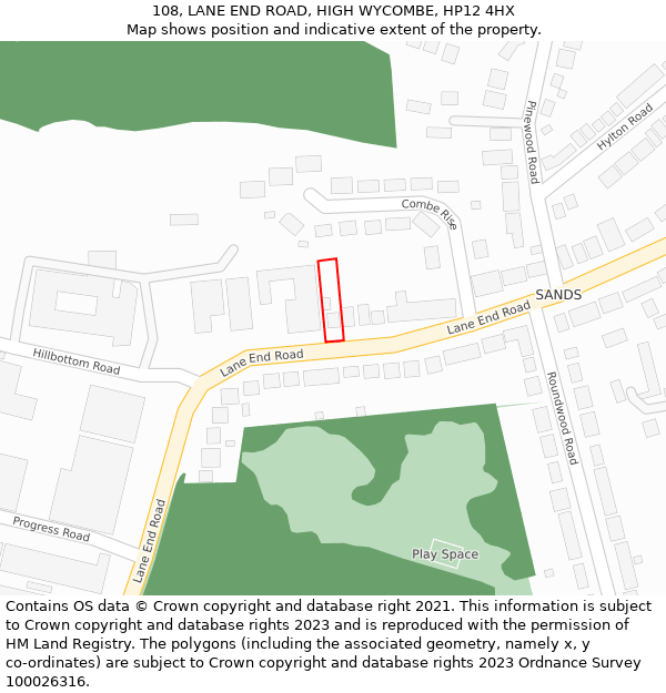 108, LANE END ROAD, HIGH WYCOMBE, HP12 4HX: Location map and indicative extent of plot