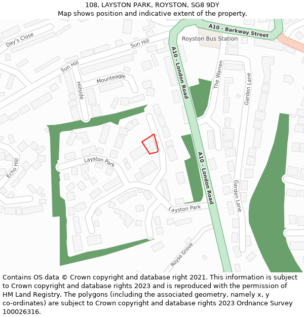 108, LAYSTON PARK, ROYSTON, SG8 9DY: Location map and indicative extent of plot