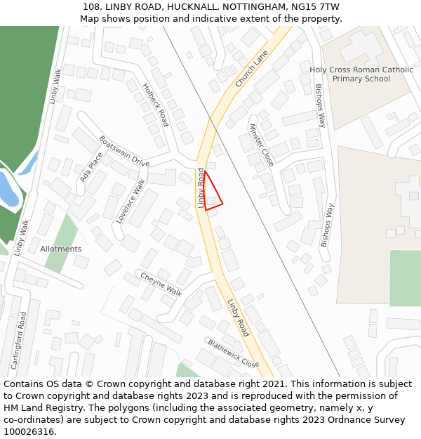 108, LINBY ROAD, HUCKNALL, NOTTINGHAM, NG15 7TW: Location map and indicative extent of plot