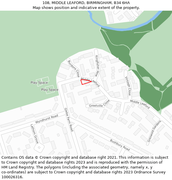 108, MIDDLE LEAFORD, BIRMINGHAM, B34 6HA: Location map and indicative extent of plot