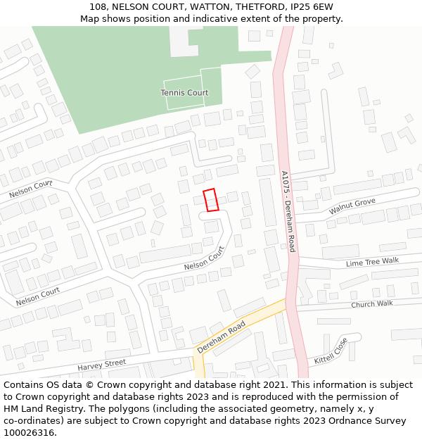 108, NELSON COURT, WATTON, THETFORD, IP25 6EW: Location map and indicative extent of plot