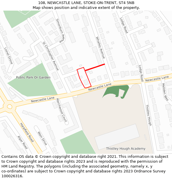 108, NEWCASTLE LANE, STOKE-ON-TRENT, ST4 5NB: Location map and indicative extent of plot