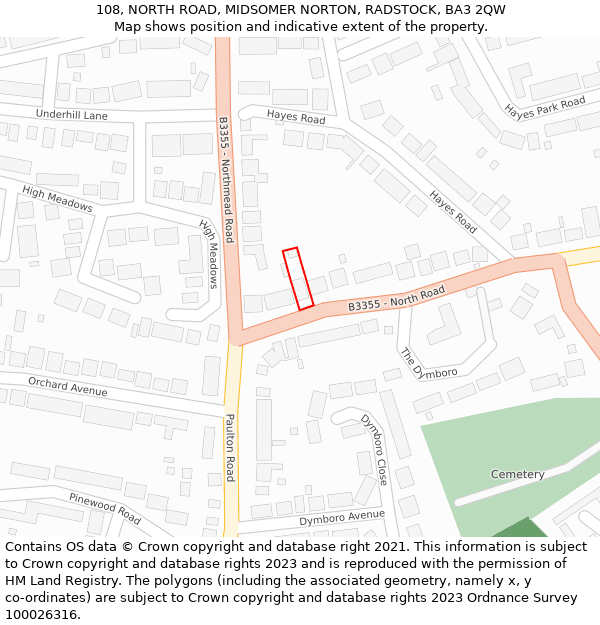 108, NORTH ROAD, MIDSOMER NORTON, RADSTOCK, BA3 2QW: Location map and indicative extent of plot