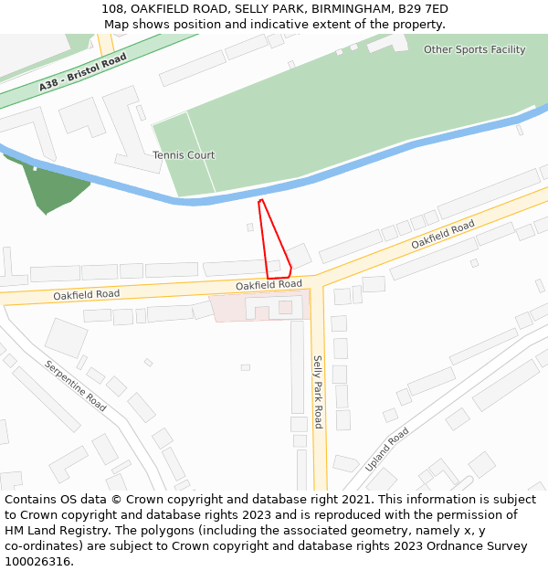 108, OAKFIELD ROAD, SELLY PARK, BIRMINGHAM, B29 7ED: Location map and indicative extent of plot