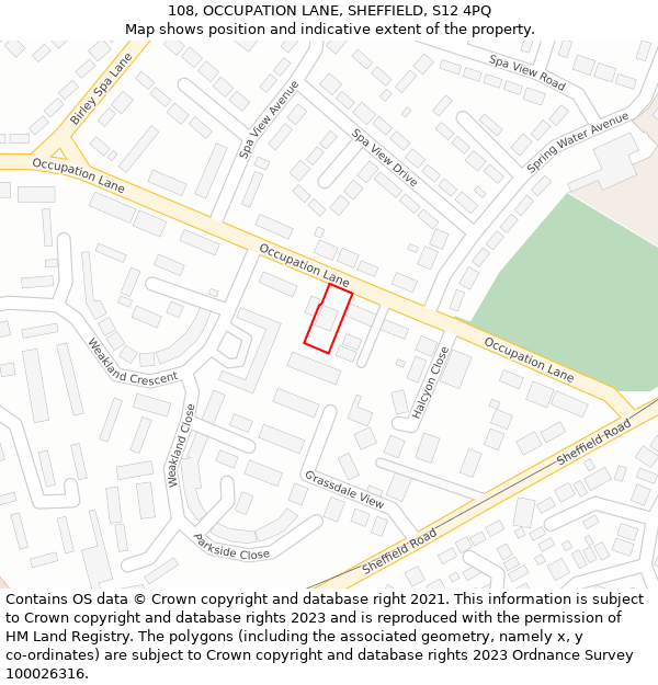 108, OCCUPATION LANE, SHEFFIELD, S12 4PQ: Location map and indicative extent of plot
