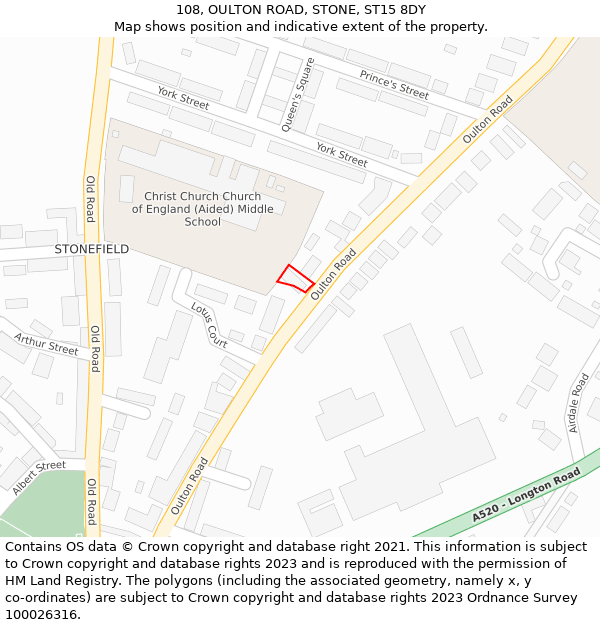 108, OULTON ROAD, STONE, ST15 8DY: Location map and indicative extent of plot