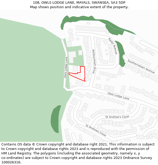 108, OWLS LODGE LANE, MAYALS, SWANSEA, SA3 5DP: Location map and indicative extent of plot