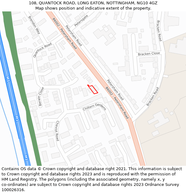 108, QUANTOCK ROAD, LONG EATON, NOTTINGHAM, NG10 4GZ: Location map and indicative extent of plot