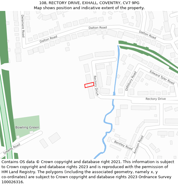 108, RECTORY DRIVE, EXHALL, COVENTRY, CV7 9PG: Location map and indicative extent of plot