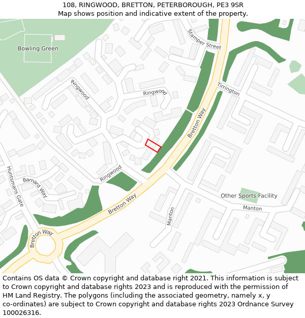 108, RINGWOOD, BRETTON, PETERBOROUGH, PE3 9SR: Location map and indicative extent of plot