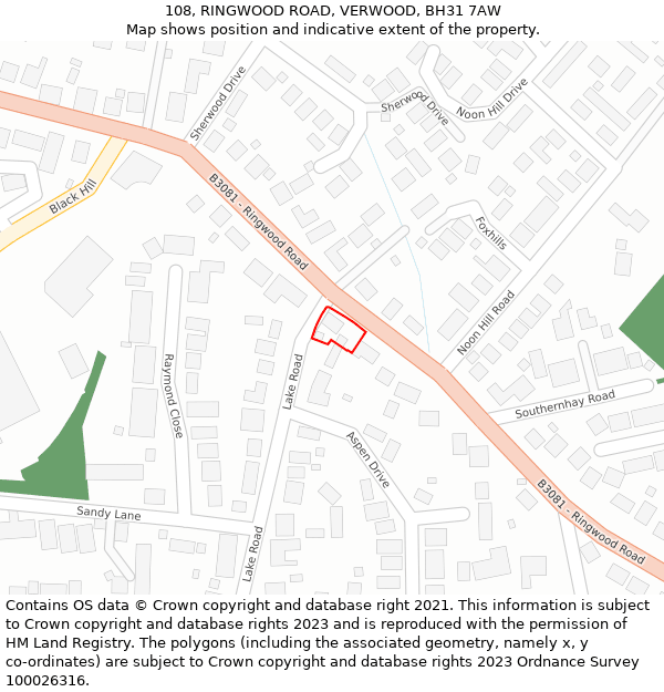 108, RINGWOOD ROAD, VERWOOD, BH31 7AW: Location map and indicative extent of plot