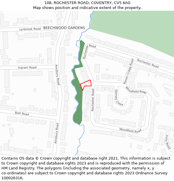 108, ROCHESTER ROAD, COVENTRY, CV5 6AG: Location map and indicative extent of plot