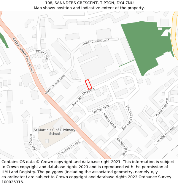 108, SANNDERS CRESCENT, TIPTON, DY4 7NU: Location map and indicative extent of plot