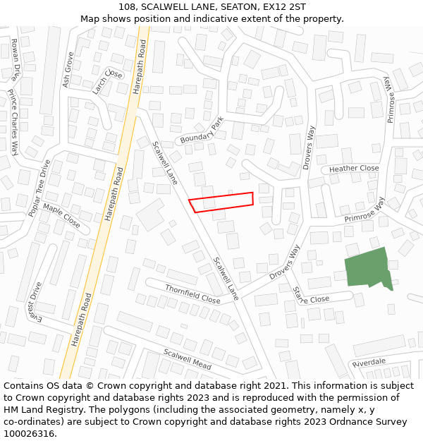108, SCALWELL LANE, SEATON, EX12 2ST: Location map and indicative extent of plot