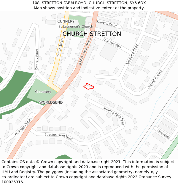 108, STRETTON FARM ROAD, CHURCH STRETTON, SY6 6DX: Location map and indicative extent of plot