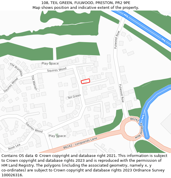 108, TEIL GREEN, FULWOOD, PRESTON, PR2 9PE: Location map and indicative extent of plot