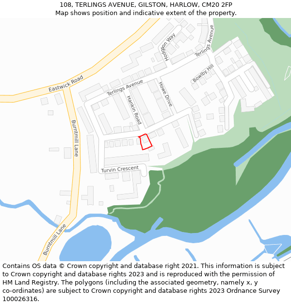 108, TERLINGS AVENUE, GILSTON, HARLOW, CM20 2FP: Location map and indicative extent of plot