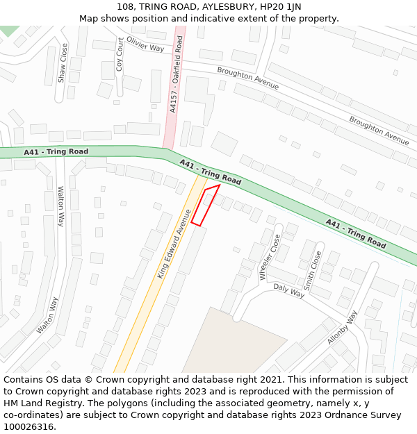 108, TRING ROAD, AYLESBURY, HP20 1JN: Location map and indicative extent of plot