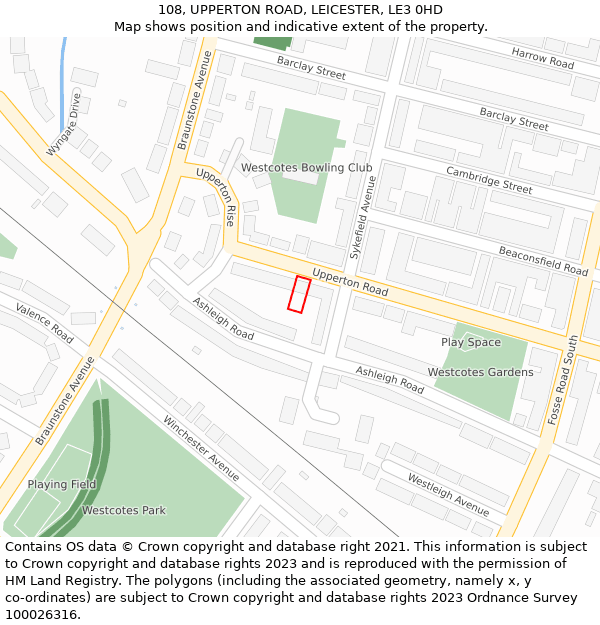 108, UPPERTON ROAD, LEICESTER, LE3 0HD: Location map and indicative extent of plot