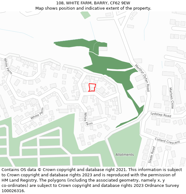 108, WHITE FARM, BARRY, CF62 9EW: Location map and indicative extent of plot