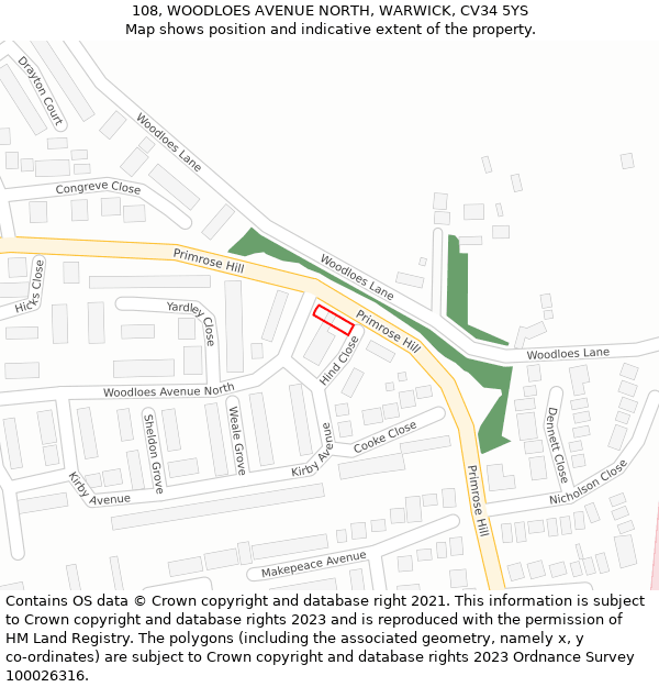 108, WOODLOES AVENUE NORTH, WARWICK, CV34 5YS: Location map and indicative extent of plot