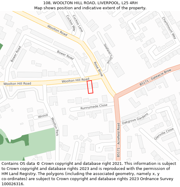 108, WOOLTON HILL ROAD, LIVERPOOL, L25 4RH: Location map and indicative extent of plot